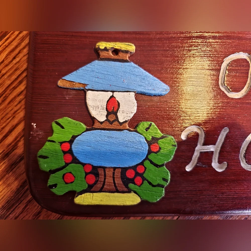 Vintage 70s 80s God Bless Our Home Religious Wooden Train ‎ Wall Plaque  Country